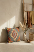 Grey & Orange Jute Cotton Ethnic Motifs Squared Cushion Covers