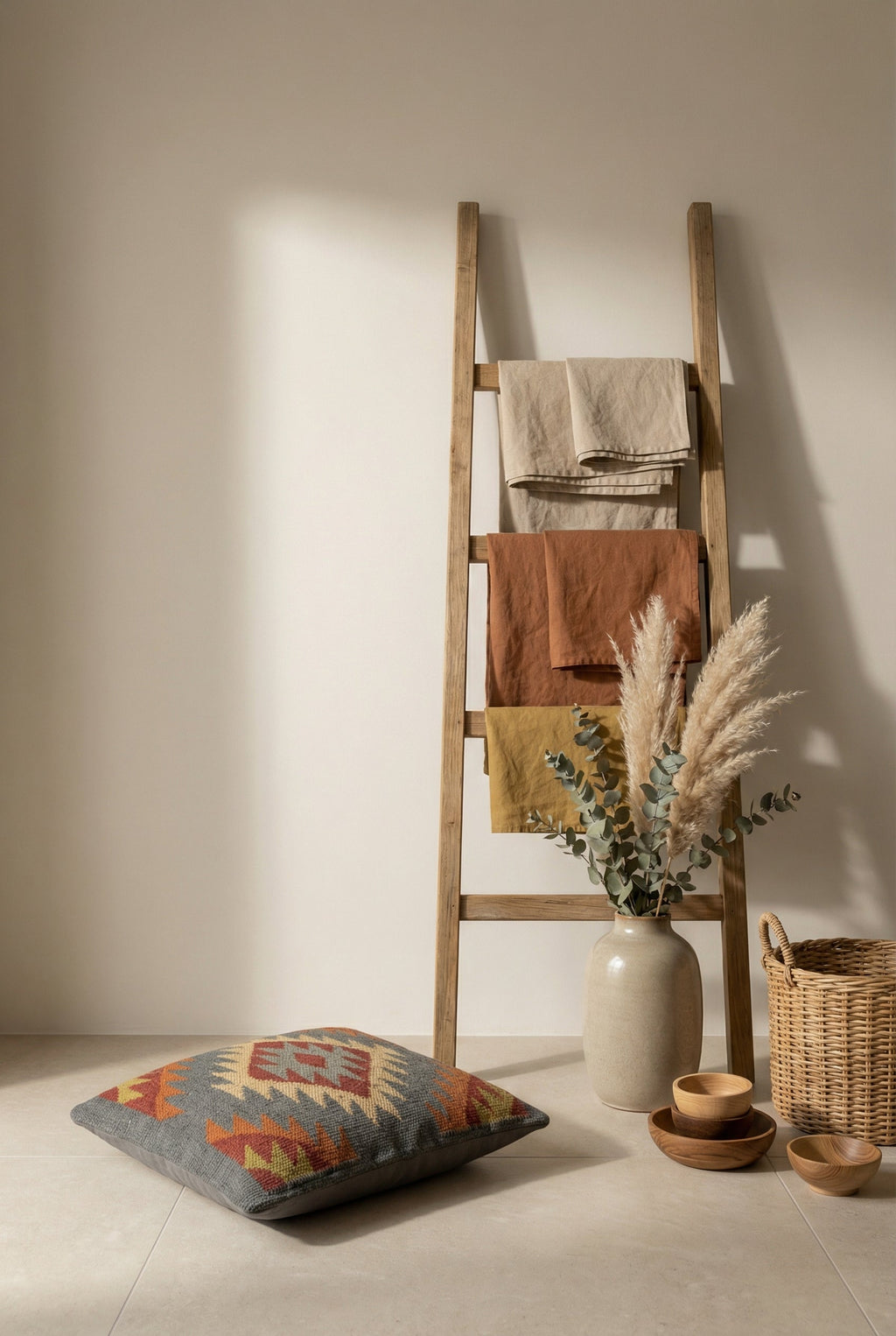 Grey & Orange Jute Cotton Ethnic Motifs Squared Cushion Covers