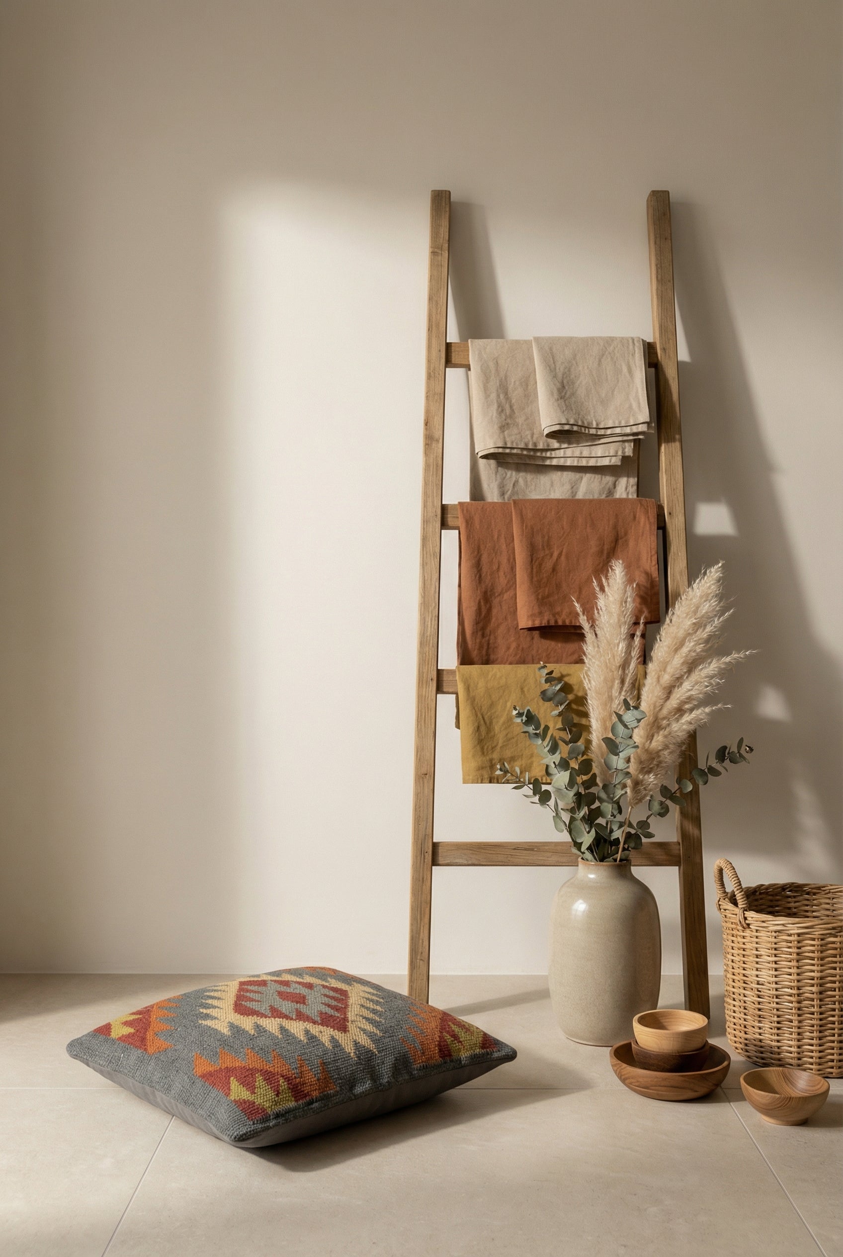 Grey & Orange Jute Cotton Ethnic Motifs Squared Cushion Covers