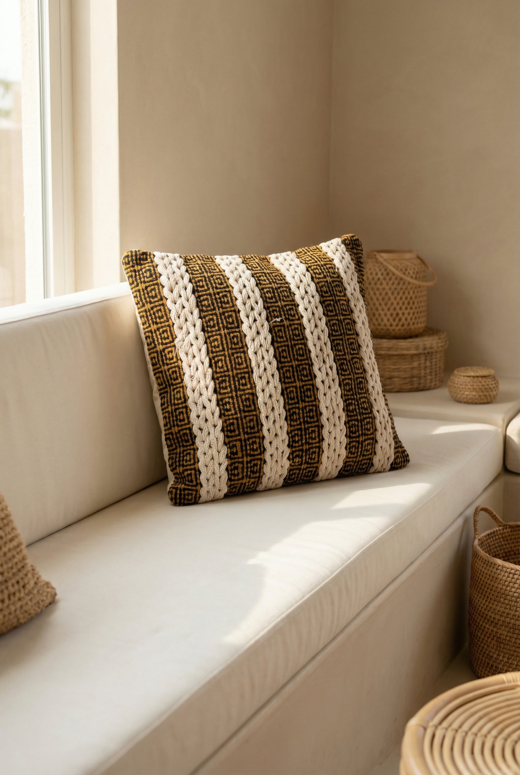 Black Cotton Breathable Embroidered Squared Cushion Cover