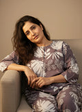 Purple Printed Round Neck Cotton Night Suit Set for Women - SanskrutiHomes 