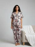 Pink Cotton Printed Night Suit Set with Pajama for Women - SanskrutiHomes 