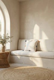 White Geometric Tufted Cotton Squared Cushion Cover