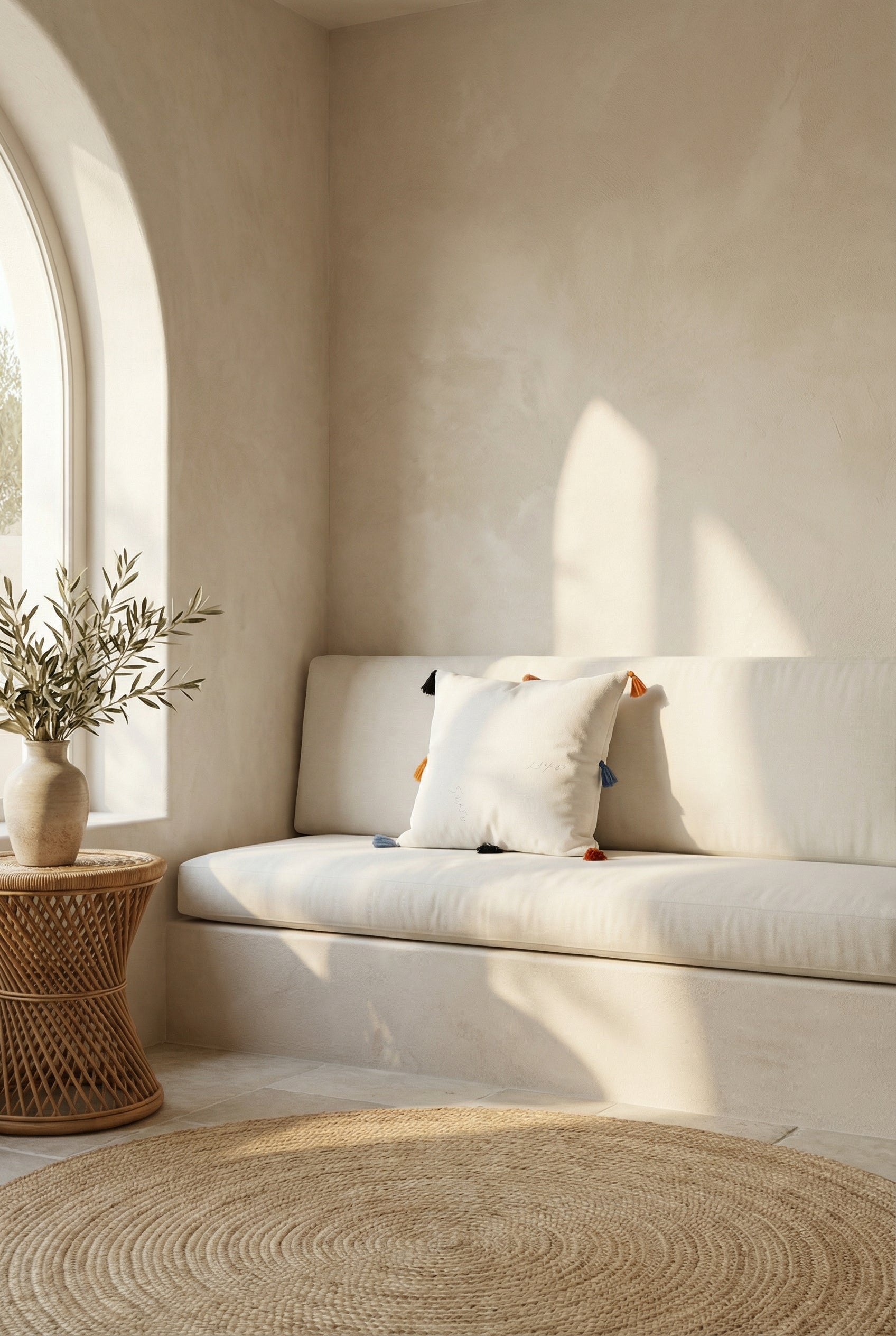 White Geometric Tufted Cotton Squared Cushion Cover