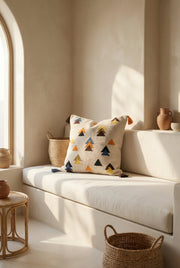 White Geometric Tufted Cotton Squared Cushion Cover