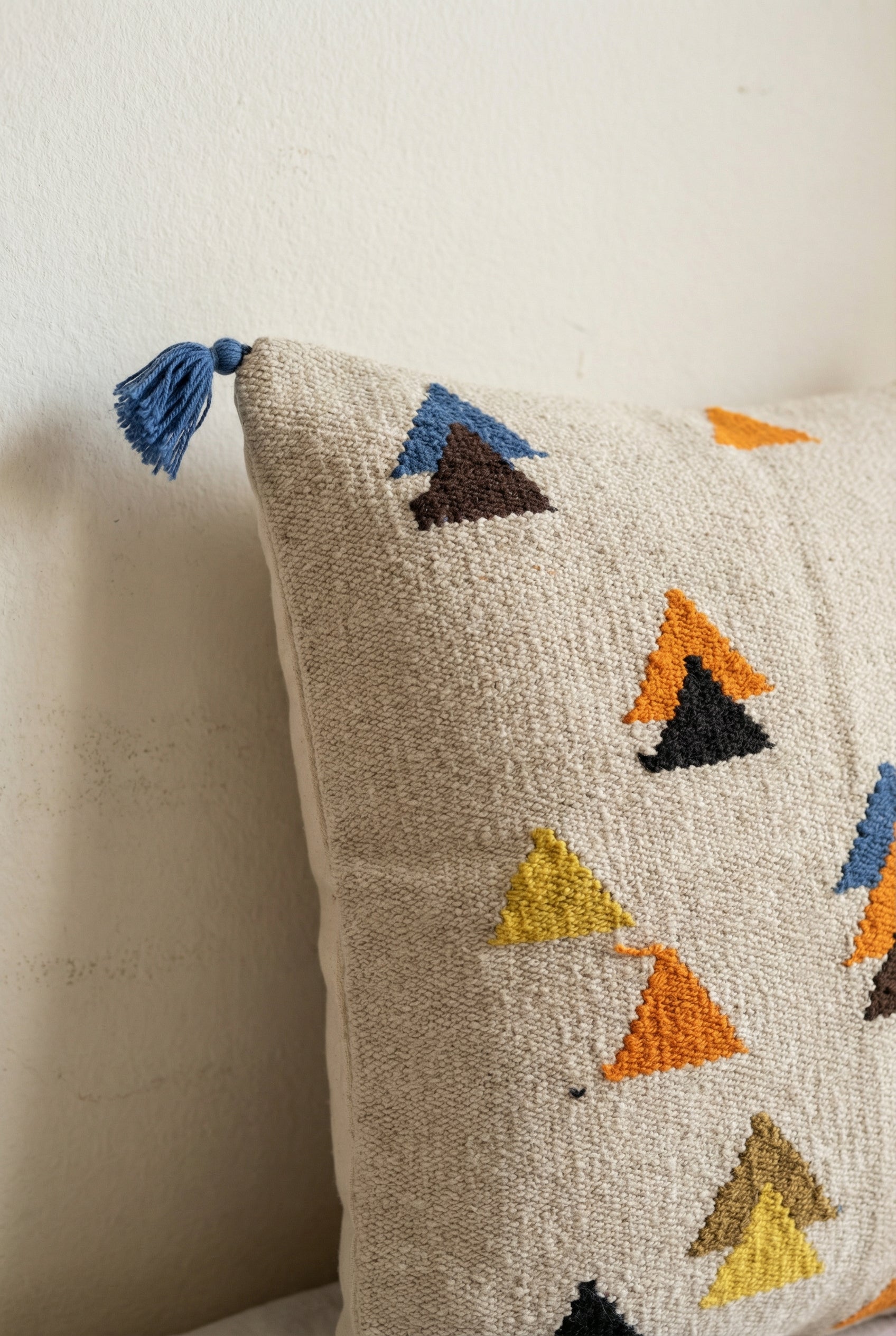 White Geometric Tufted Cotton Squared Cushion Cover