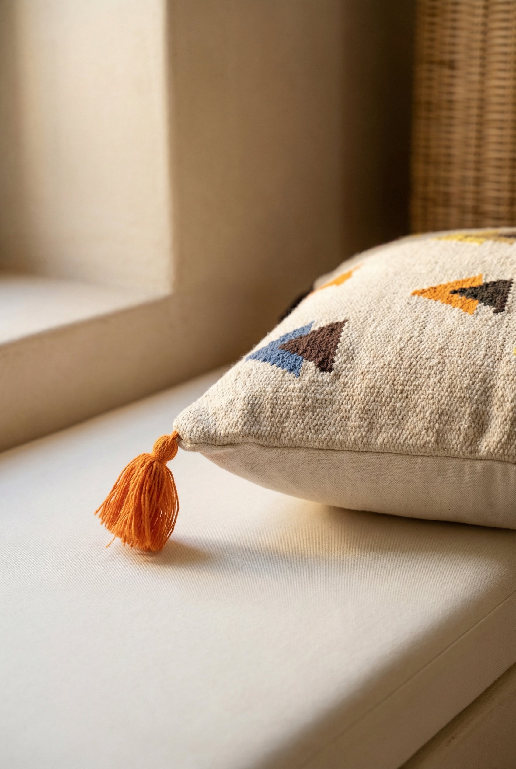 White Geometric Tufted Cotton Squared Cushion Cover