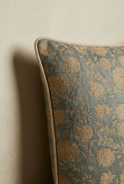 Grey Floral Squared Textured Velvet Cushion Cover With Elegant