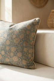 Grey Floral Squared Textured Velvet Cushion Cover With Elegant