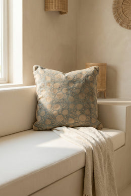 Grey Floral Squared Textured Velvet Cushion Cover With Elegant