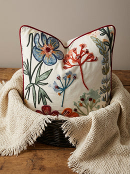 White Floral Embroidered Square Cotton Cushion Cover