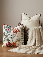 White Floral Embroidered Square Cotton Cushion Cover