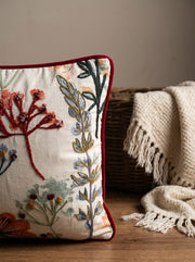 White Floral Embroidered Square Cotton Cushion Cover