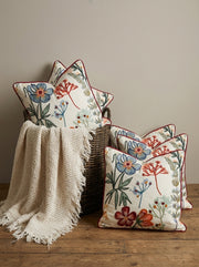 White Floral Embroidered Square Cotton Cushion Cover