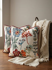White Floral Embroidered Square Cotton Cushion Cover