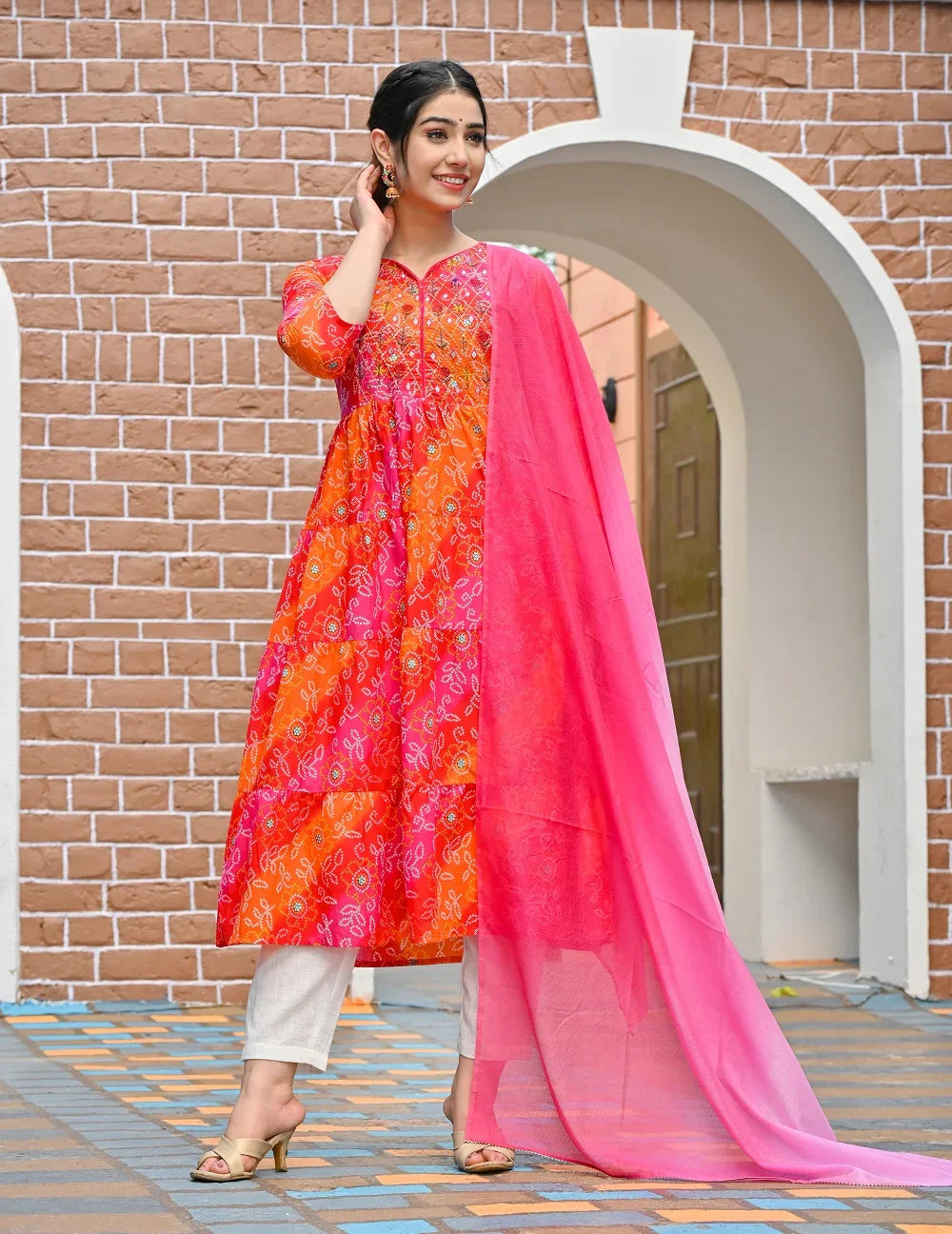 RangDeep Women set Bandhej Tier Dress - SanskrutiHomes 