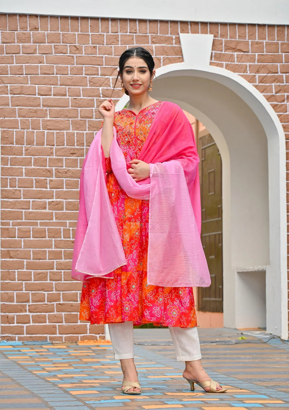 RangDeep Women set Bandhej Tier Dress - SanskrutiHomes 