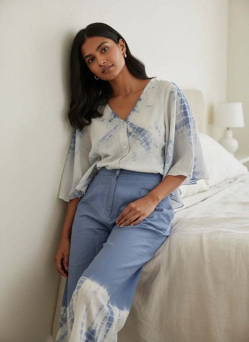 Blue Color Tie and Dye Pure Cotton Night Suit for Women - SanskrutiHomes 