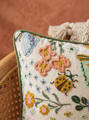 White Floral Printed Square Cotton Cushion Cover