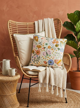 White Floral Printed Square Cotton Cushion Cover
