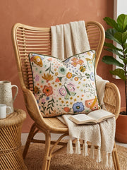 White Floral Printed Square Cotton Cushion Cover