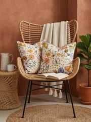 White Floral Printed Square Cotton Cushion Cover