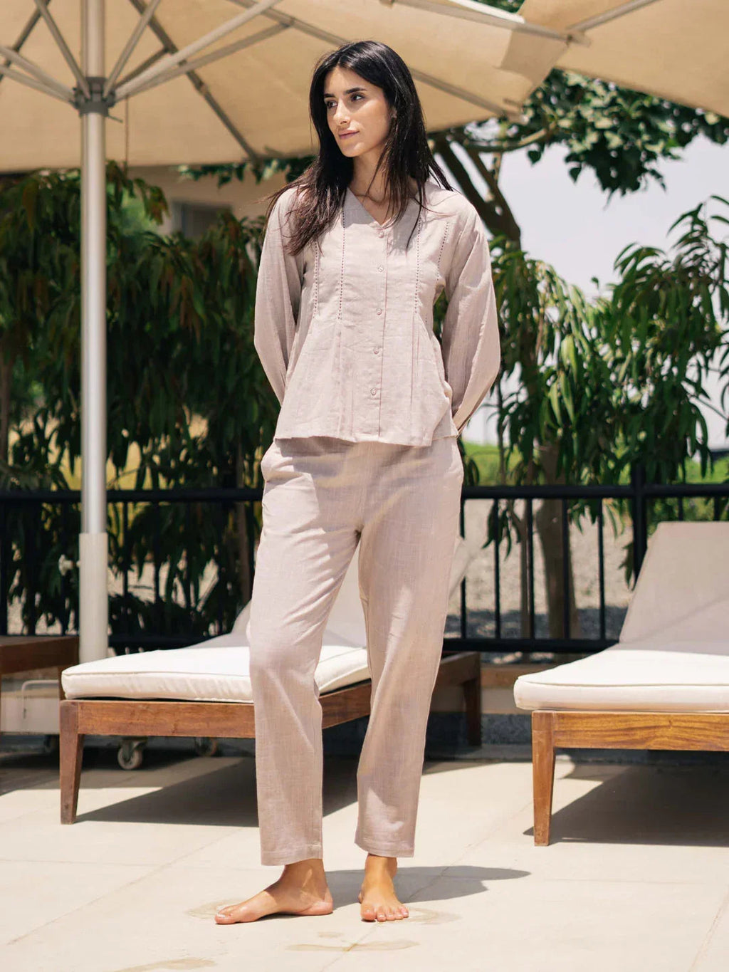 Brown solid cotton loungewear set - SanskrutiHomes 