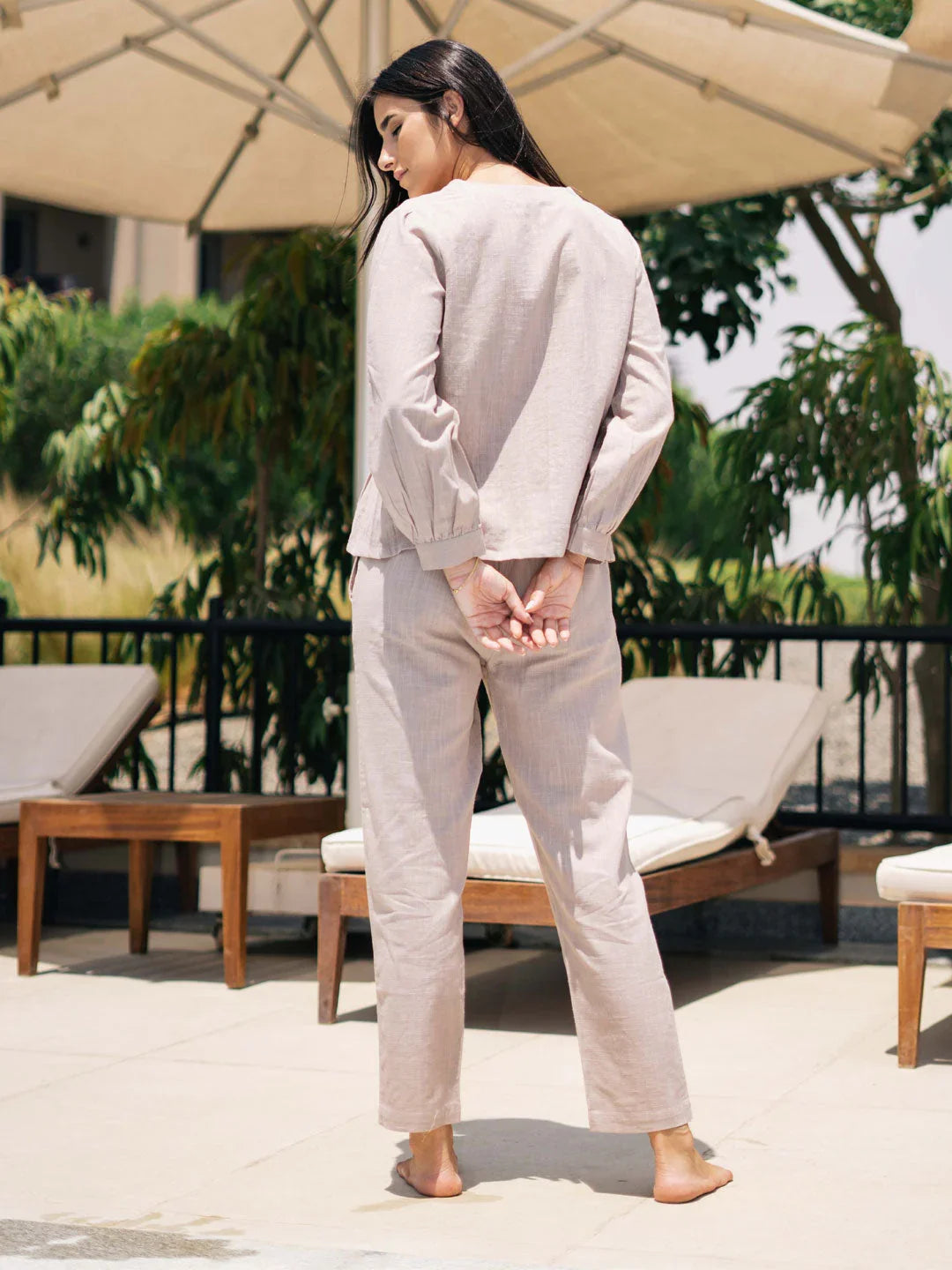 Brown solid cotton loungewear set - SanskrutiHomes 