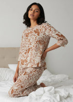 Orange Round Neck Printed Cotton Night Suit Set for Women - SanskrutiHomes 