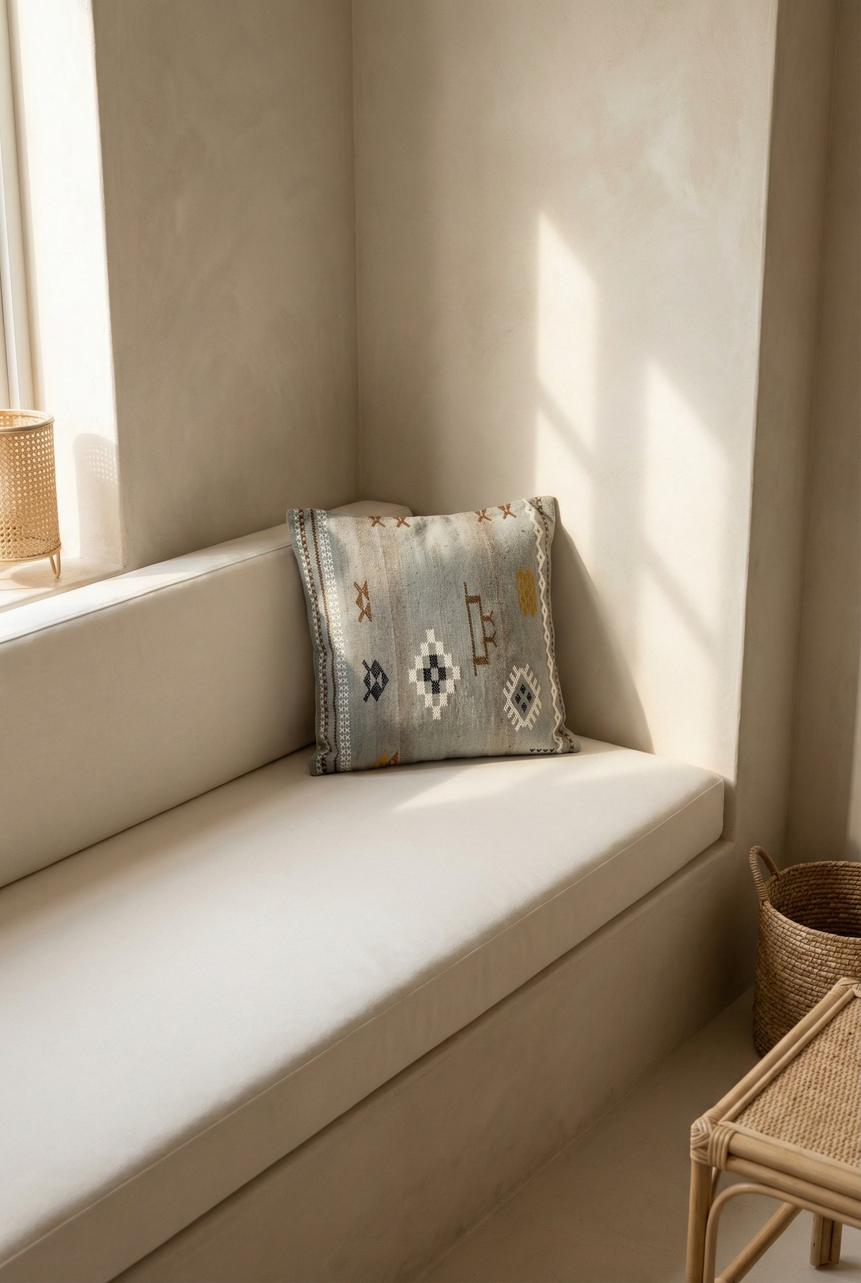 Grey & White Geometric Squared Cotton Cushion Covers