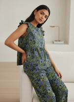 Green Round Neck Floral Print Pure Cotton Night Suit Set for Women - SanskrutiHomes 