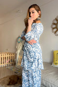 Blue & White Printed Loungewear Set - SanskrutiHomes 