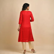 Rangdeep Women Rayon Red Embroidered Straight Kurti