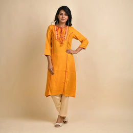RangDeep Women Rayon Yellow Embroidered Straight Kurti - SanskrutiHomes 