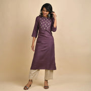 Rangdeep Women Rayon Embroidered Mauve Straight Kurti