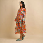 Orange Pure Cotton Hand printed kimono robe - SanskrutiHomes 