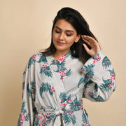 Hand printed Leaf Cotton kimono robe - SanskrutiHomes 