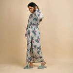 Hand printed Leaf Cotton kimono robe - SanskrutiHomes 