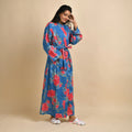 Blue Pure Cotton Hand printed kimono robe - SanskrutiHomes 