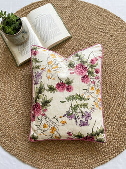 White Velvet Rectangular Floral Printed Cushion Cover