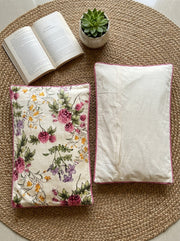 White Velvet Rectangular Floral Printed Cushion Cover