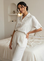 Grey Embroidered Shirt Collar Pure Cotton Night Suit Set for Women - SanskrutiHomes 