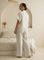 Grey Embroidered Shirt Collar Pure Cotton Night Suit Set for Women - SanskrutiHomes 