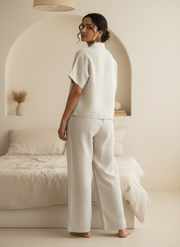 Grey Embroidered Shirt Collar Pure Cotton Night Suit Set For Women