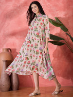 Pink Floral Printed Cotton Dress for Women - SanskrutiHomes 