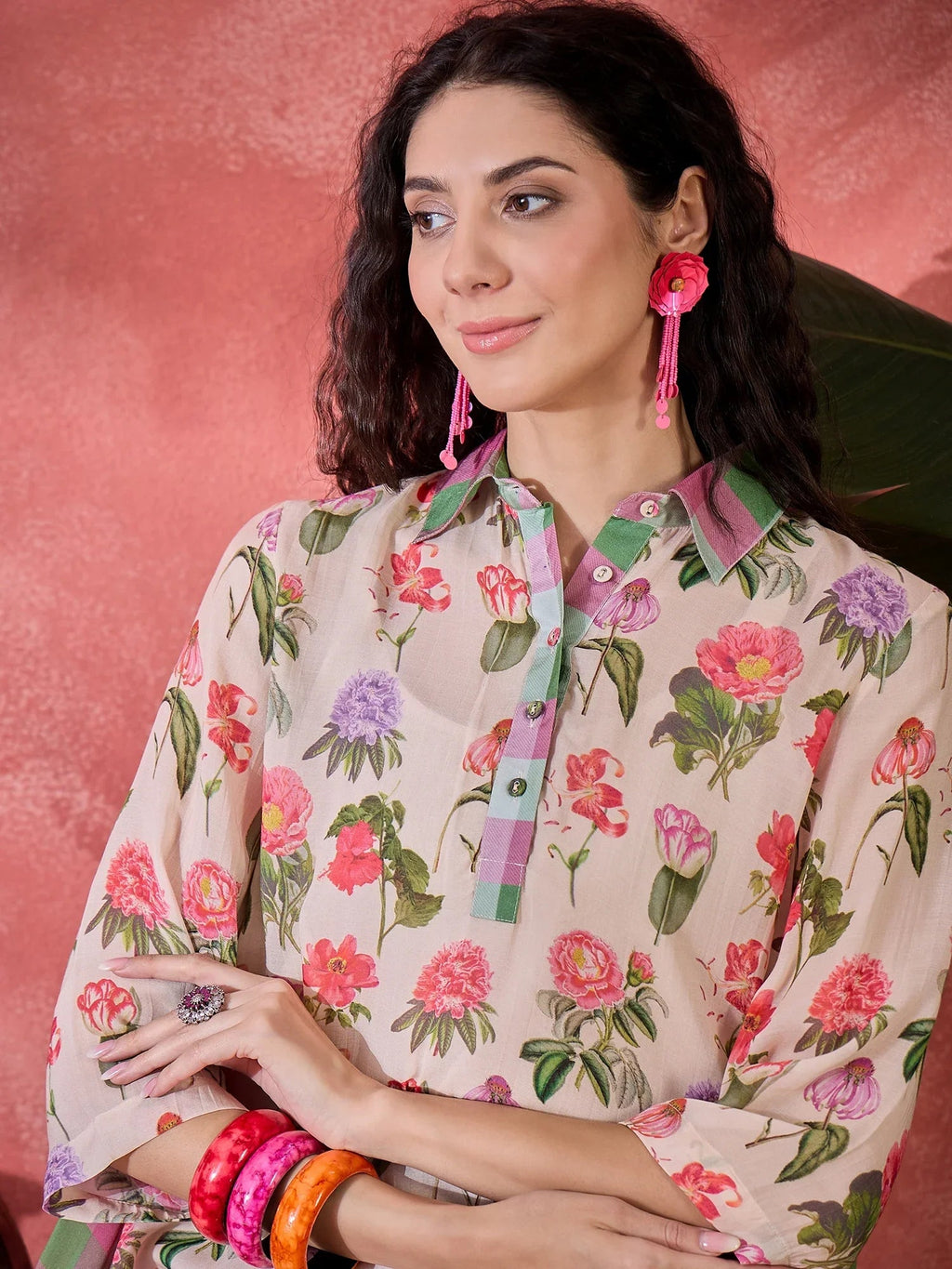 Pink Floral Printed Cotton Dress for Women - SanskrutiHomes 