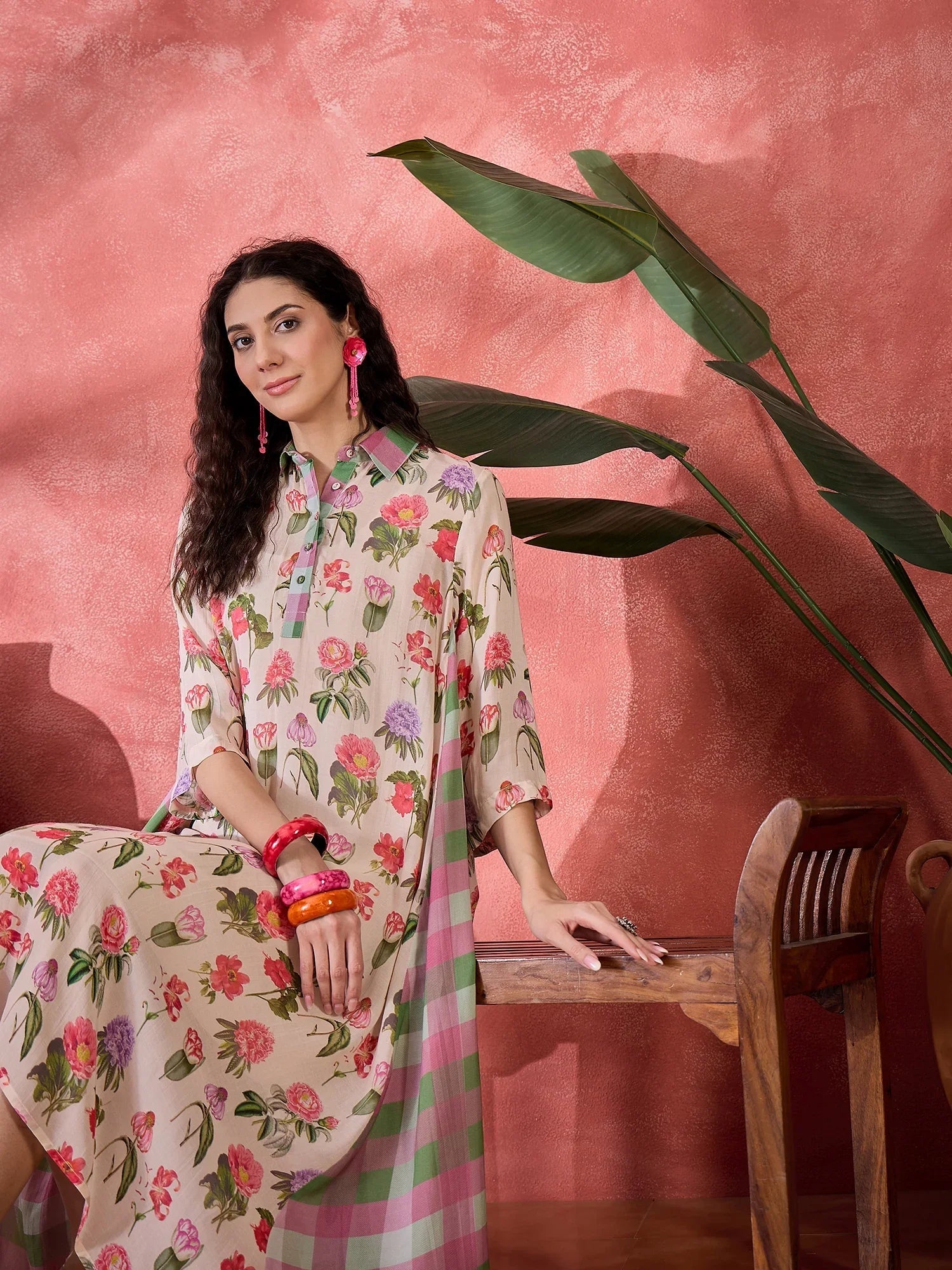 Pink Floral Printed Cotton Dress for Women - SanskrutiHomes 