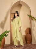 Lime Green V-Neck Pure Cotton Co-ords Set for Women - SanskrutiHomes 
