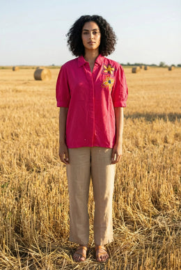 Pink Solid Shirt Collar Short Sleeve Co-ord Set for Women - SanskrutiHomes 