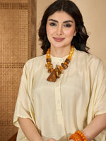 Cream Round Neck Viscose Rayon Co-ords Set for Women - SanskrutiHomes 